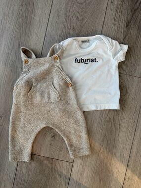 Zara Beige Knit Overalls with Button Straps
